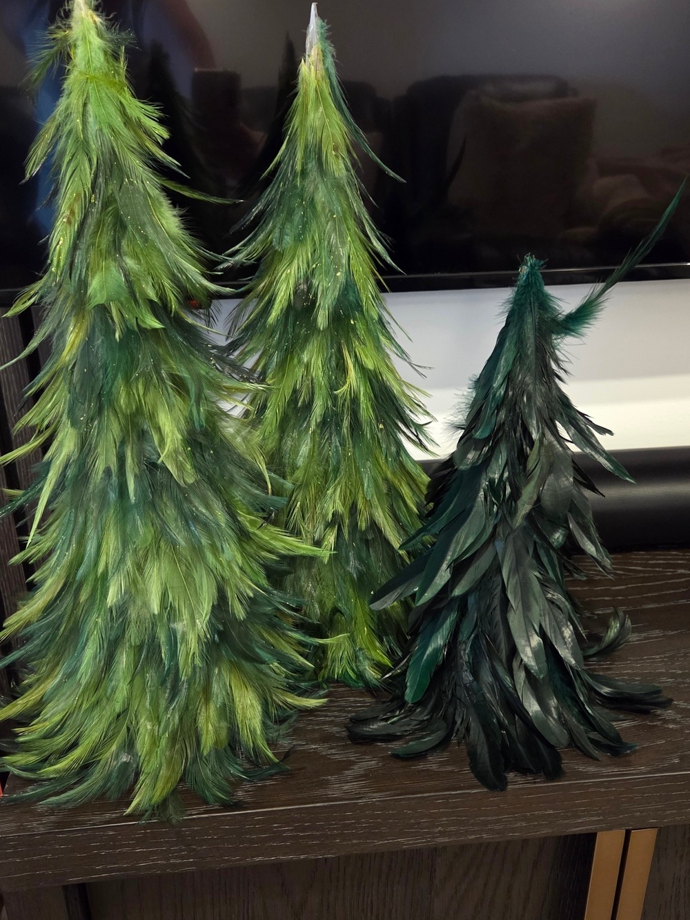 Set of 3 Green Feather Christmas Trees – Holiday Tabletop Decor